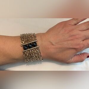 EDITA Multi Strand Silver Chain Bracelet w Black Beads by Israeli Artist